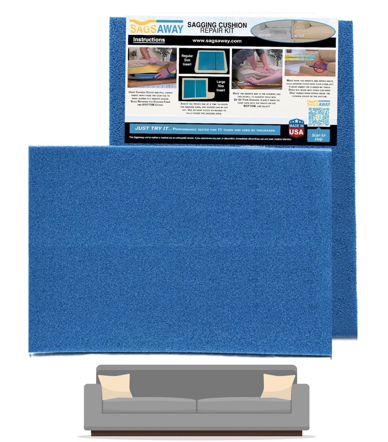 SAGS AWAY SagsAway Large 2 Piece 1.5in Thick Cushion Insert Kit for Immediate Lasting Support of 1 Saggy Seat. Two13x17in Pieces of Military Grade Foam Adds Thickness, Delays Replacing Sofa - Image 1