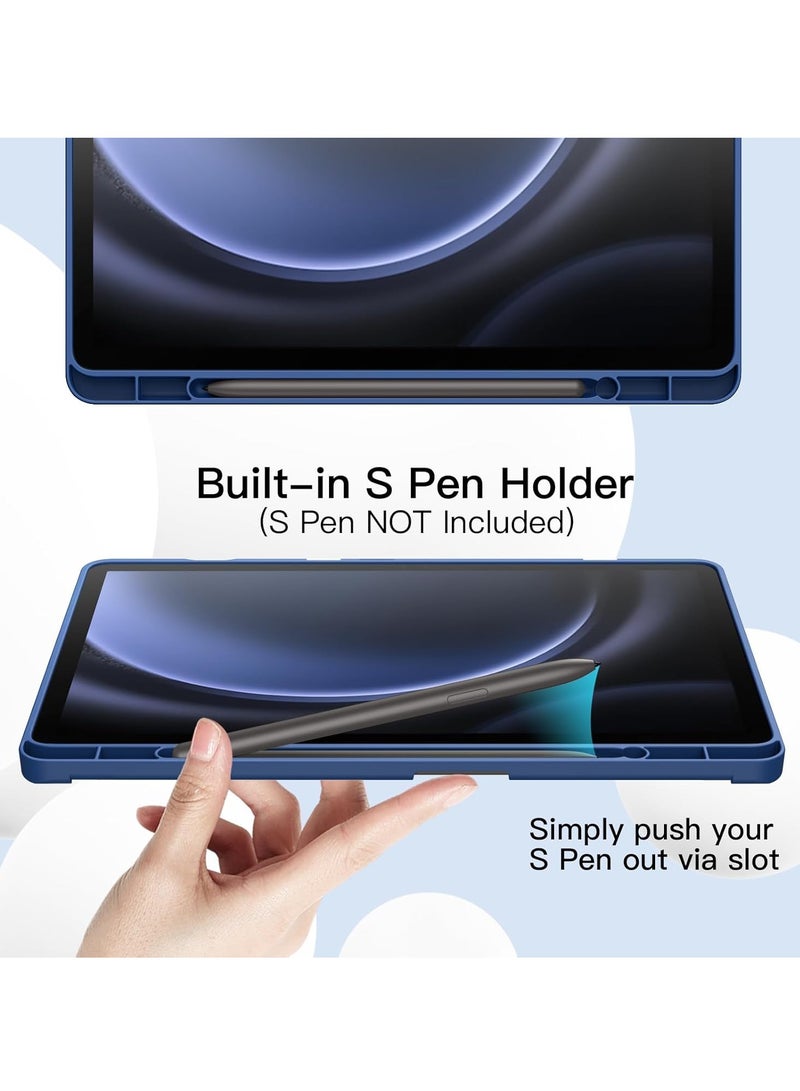 ELTRAZONE Case for Samsung Galaxy Tab S9 FE+ / S9 FE Plus 12.4-Inch – Soft TPU Tri-Fold Stand Protective Cover with S Pen Holder, S Pen Charging Support, Auto Wake/Sleep (Navy) - Image 3