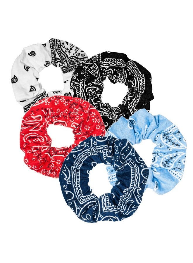 LOOKSEVEN Bandana Scrunchies5Pcs Bandana Scrunchy Hair Ties Cotton Bandana Print Scrunchies Hair Bands Scrunchy Hair Ties For Women Hair Elastics Ties. - Image 2