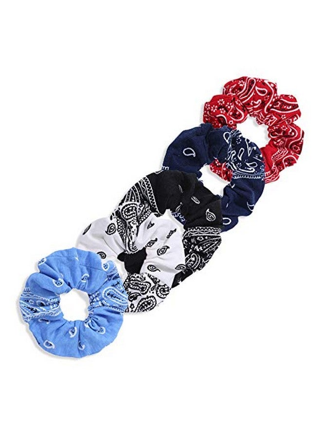 LOOKSEVEN Bandana Scrunchies5Pcs Bandana Scrunchy Hair Ties Cotton Bandana Print Scrunchies Hair Bands Scrunchy Hair Ties For Women Hair Elastics Ties. - Image 3