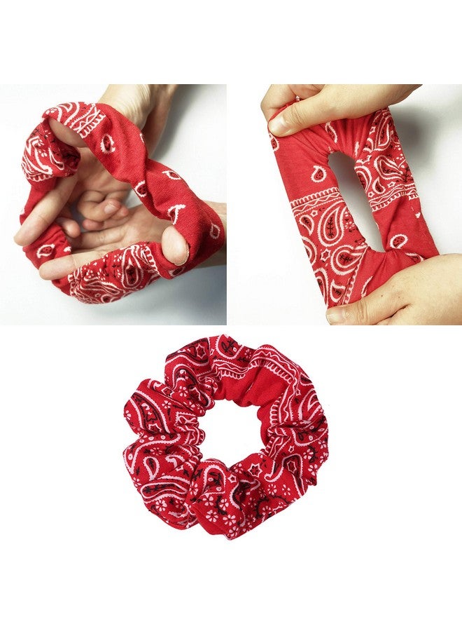 LOOKSEVEN Bandana Scrunchies5Pcs Bandana Scrunchy Hair Ties Cotton Bandana Print Scrunchies Hair Bands Scrunchy Hair Ties For Women Hair Elastics Ties. - Image 4