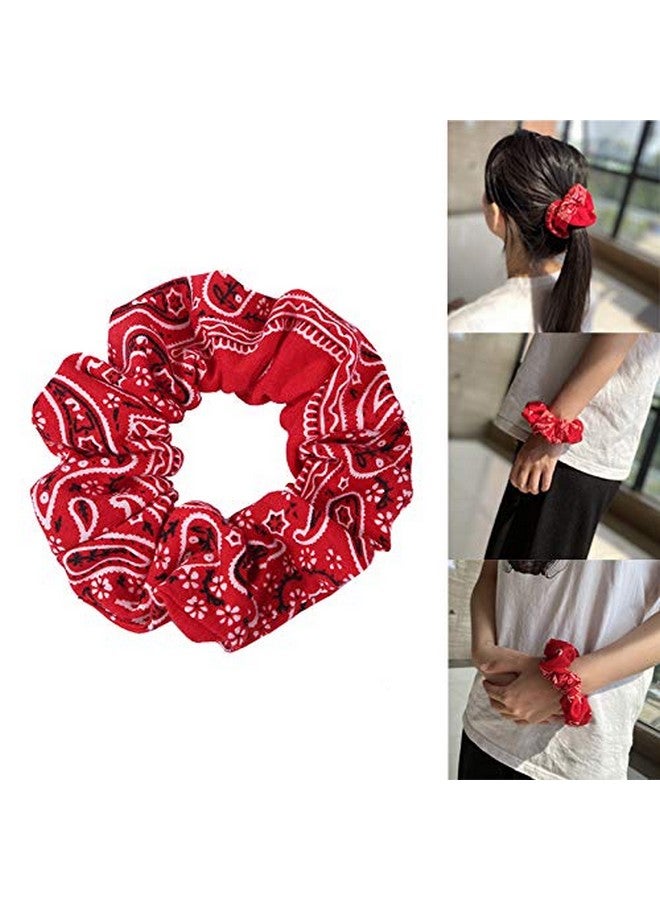 LOOKSEVEN Bandana Scrunchies5Pcs Bandana Scrunchy Hair Ties Cotton Bandana Print Scrunchies Hair Bands Scrunchy Hair Ties For Women Hair Elastics Ties. - Image 5