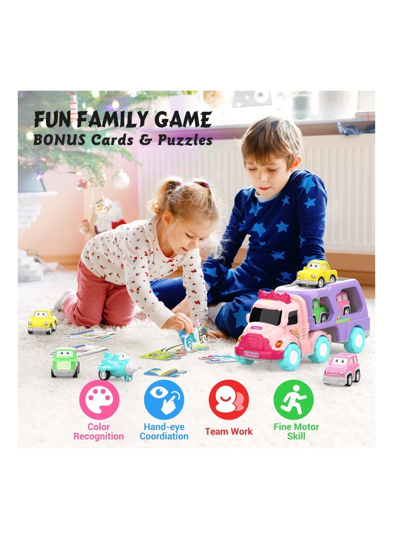 5-in-1 Carrier Truck Toys for 1 2 3 4 5 6 Years Old Girl, Toddler Girl Toys, Friction Power Toy Cars with Light  Sound, Birthday Gifts for Baby Girl Toys Pink Toys for Girls - Image 4