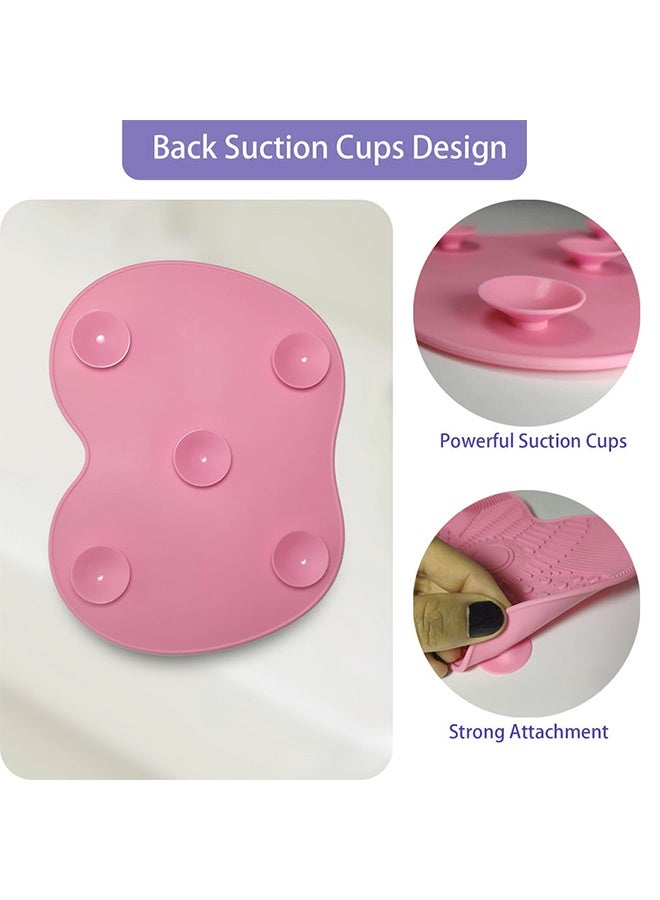 1 قطعة فرشاة تنظيف السيليكون وسادة تنظيف الفرشاة لتنظيف فرشاة المكياج أداة مكياج عالمية مع أكواب شفط (وردي) - Image 4