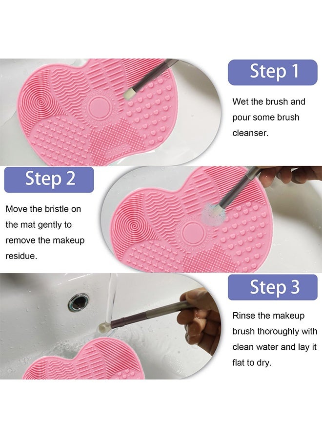 1 قطعة فرشاة تنظيف السيليكون وسادة تنظيف الفرشاة لتنظيف فرشاة المكياج أداة مكياج عالمية مع أكواب شفط (وردي) - Image 5