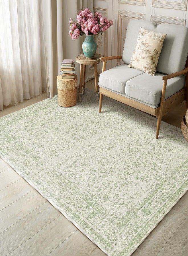 BILEEHOME Sage Green Boho Front Door Mat for Indoor Entrance Washable Non Slip Cute Vintage Floral Aesthetic Area Rugs for Entryway Entry 4x6 - Image 2
