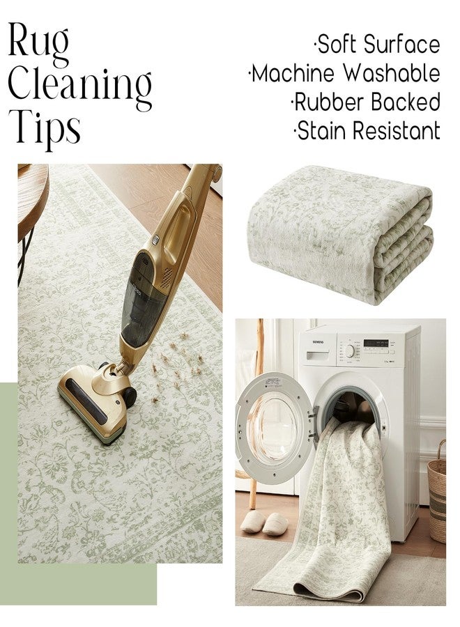 BILEEHOME Sage Green Boho Front Door Mat for Indoor Entrance Washable Non Slip Cute Vintage Floral Aesthetic Area Rugs for Entryway Entry 4x6 - Image 4