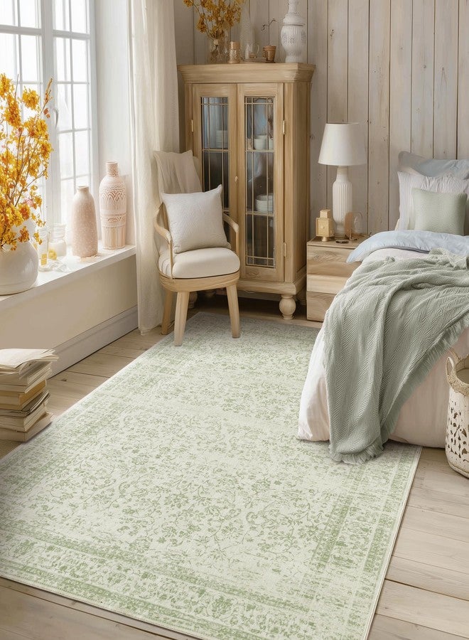 BILEEHOME Sage Green Boho Front Door Mat for Indoor Entrance Washable Non Slip Cute Vintage Floral Aesthetic Area Rugs for Entryway Entry 4x6 - Image 5