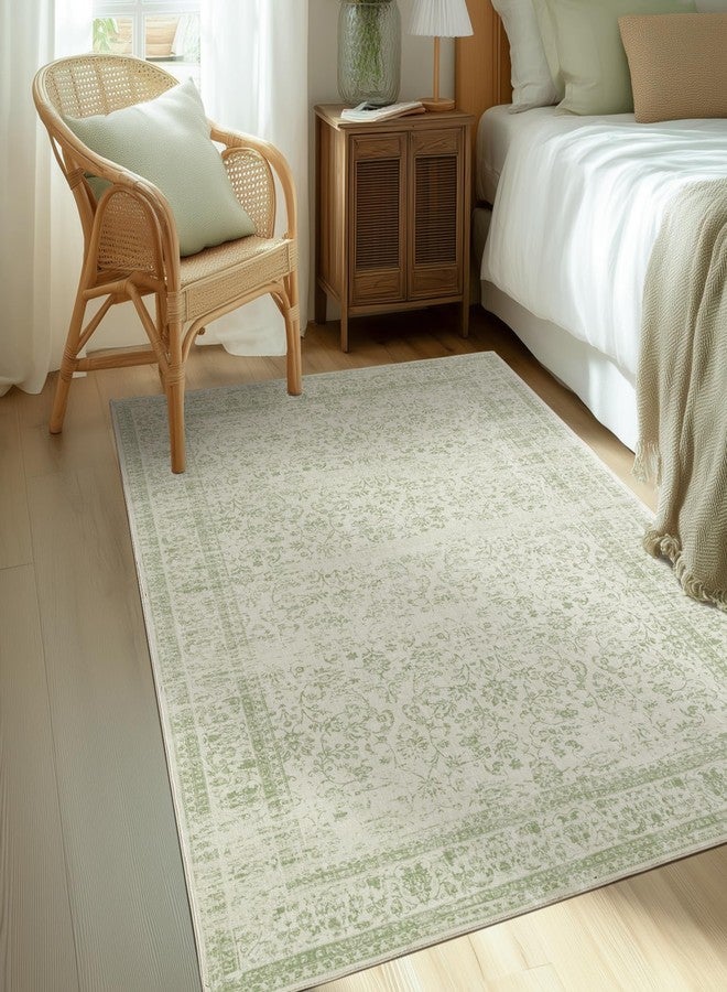 BILEEHOME Sage Green Boho Front Door Mat for Indoor Entrance Washable Non Slip Cute Vintage Floral Aesthetic Area Rugs for Entryway Entry 4x6 - Image 1