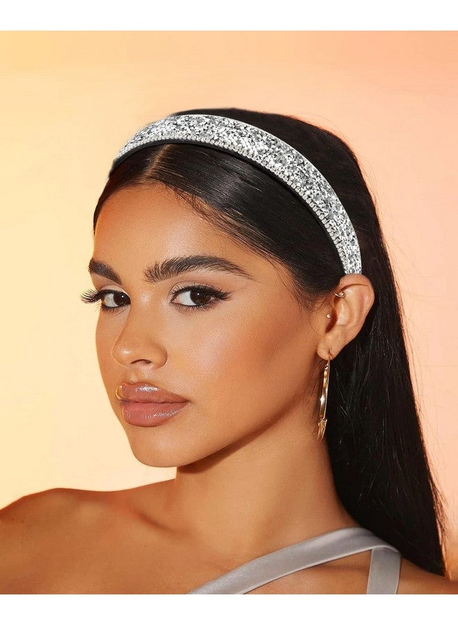 Wecoe 2 Pack Rhinestone Headbands Women Black Silver Headband Wide Headbands For Women Non Slip Fashion Bling Sparkly Diamond Holiday Headband Birthday Wedding Bridal Hair Accessories For Women Girls - Image 2
