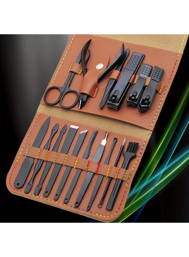 16pcs Travel Portable Manicure Set With PU Storage Bag，Multi Purpose Compact Nail Clipper Set，Stainless Steel Professional Cutter Care Set - Image 5