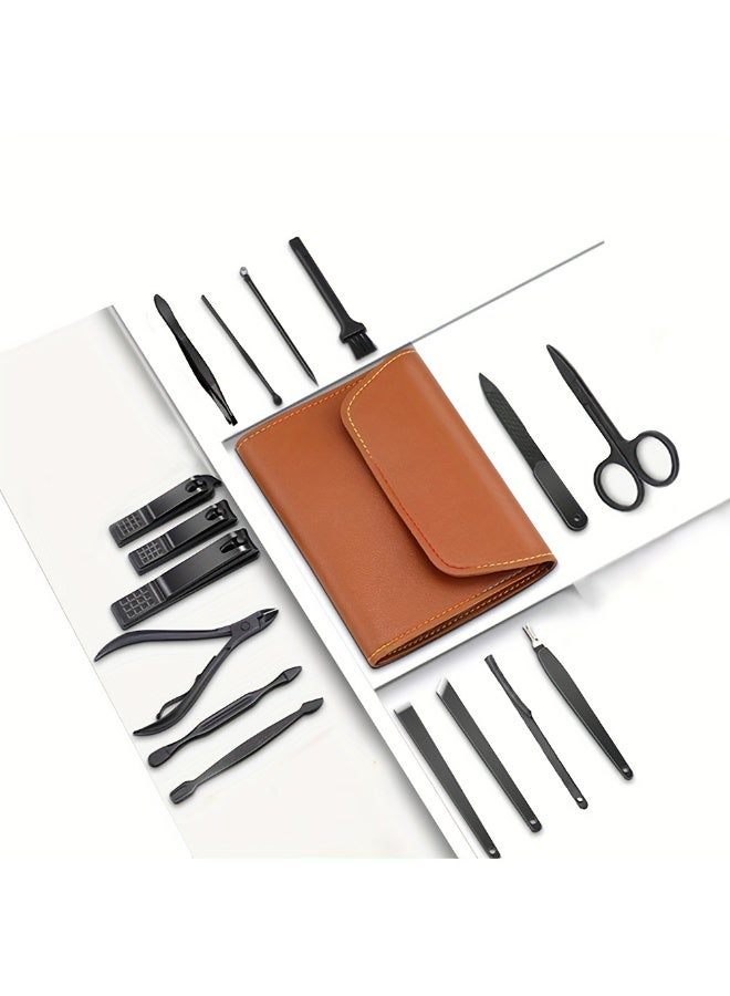 16pcs Travel Portable Manicure Set With PU Storage Bag，Multi Purpose Compact Nail Clipper Set，Stainless Steel Professional Cutter Care Set - Image 2