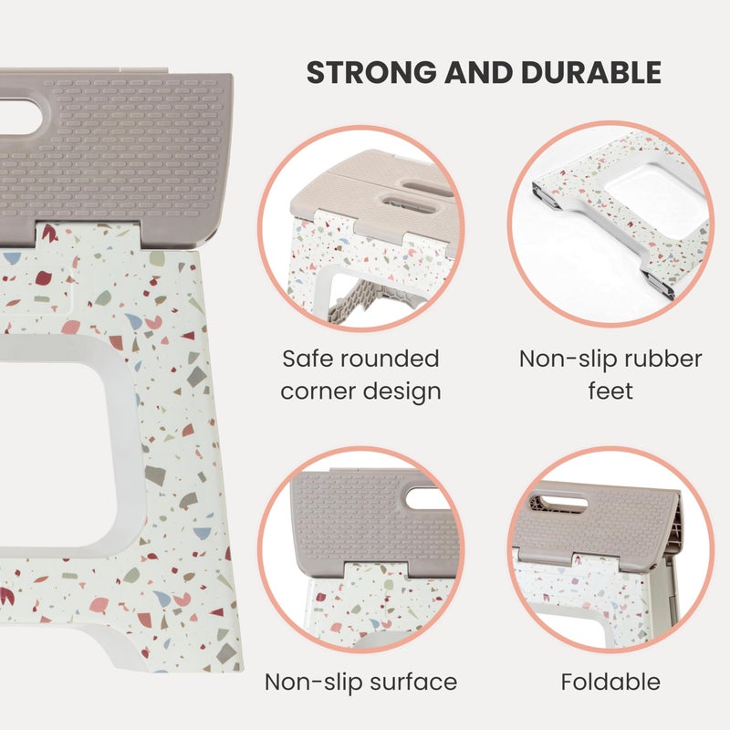 Vigar Compact Step Stool Foldable, 12-1/2-inch Step Stools for Adults up to 330 Pound, Lightweight Stool, Non-Slip Folding Step Stool, Grey Terrazo Pattern - Image 4