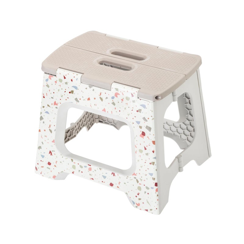 Vigar Compact Step Stool Foldable, 12-1/2-inch Step Stools for Adults up to 330 Pound, Lightweight Stool, Non-Slip Folding Step Stool, Grey Terrazo Pattern - Image 1