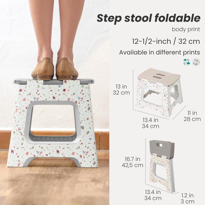 Vigar Compact Step Stool Foldable, 12-1/2-inch Step Stools for Adults up to 330 Pound, Lightweight Stool, Non-Slip Folding Step Stool, Grey Terrazo Pattern - Image 2