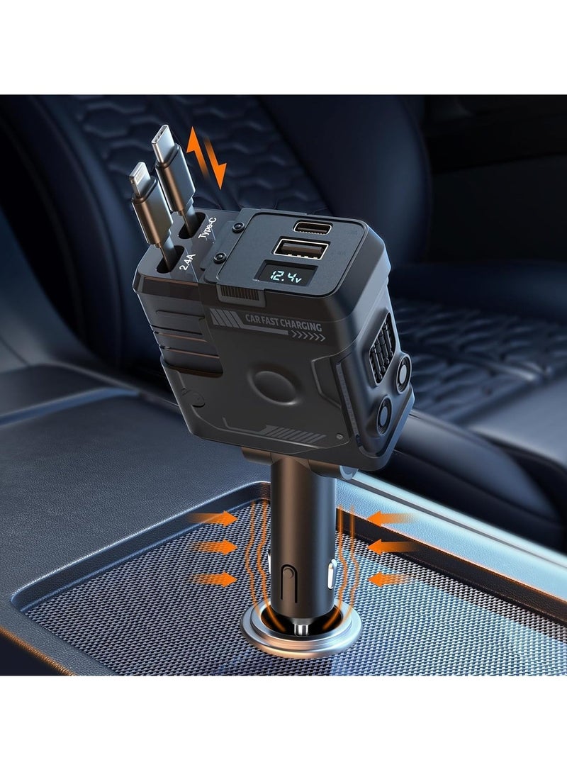 TIGER 120W Car Charger with 4 Ports, 4-in-1 Super Fast Car Phone Charger, 2 USB Ports Car Charger Adapter, Compatible with Multiple Brands (Black) - Image 1