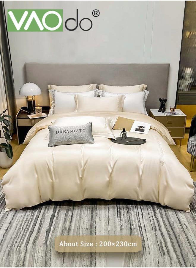 VAOdo 4PCS Silk Bedding Set King Size Comforter Set Warm in Winter and Cool in Summer Skin-Friendly Solid Color Breathable Duvet Cover Set 2.0M Bed 200*230CM  - Image 2