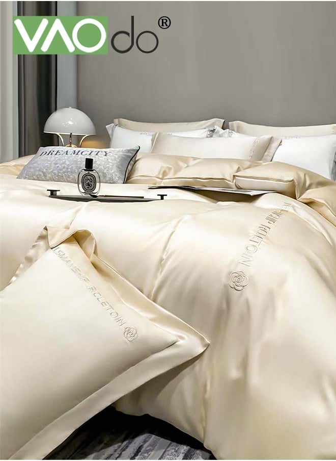 VAOdo 4PCS Silk Bedding Set King Size Comforter Set Warm in Winter and Cool in Summer Skin-Friendly Solid Color Breathable Duvet Cover Set 2.0M Bed 200*230CM  - Image 1