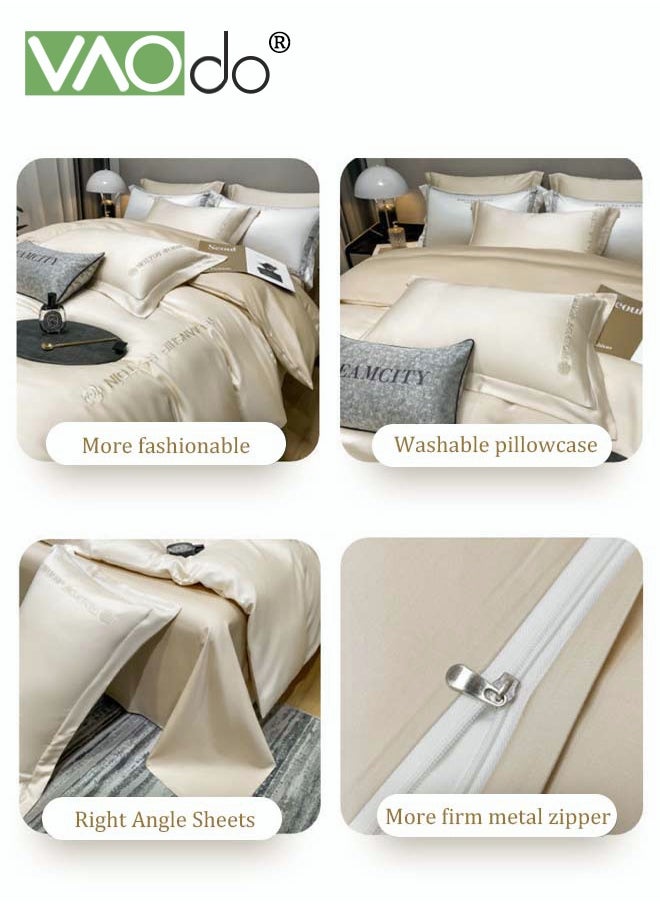 VAOdo 4PCS Silk Bedding Set King Size Comforter Set Warm in Winter and Cool in Summer Skin-Friendly Solid Color Breathable Duvet Cover Set 2.0M Bed 200*230CM  - Image 4