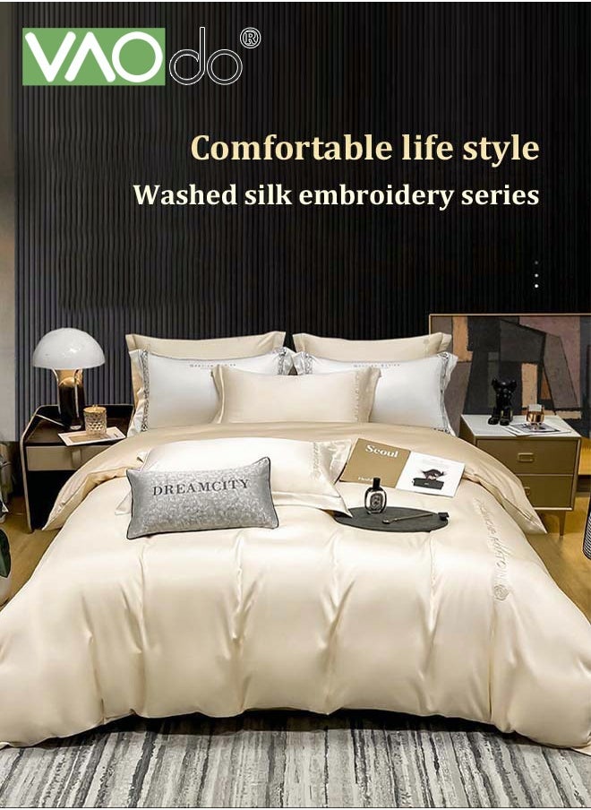 VAOdo - 4PCS Silk Bedding Set King Size Comforter Set Warm in Winter and Cool in Summer Skin-Friendly Solid Color Breathable Duvet Cover Set 2.0M Bed 200*230CM - Image 1