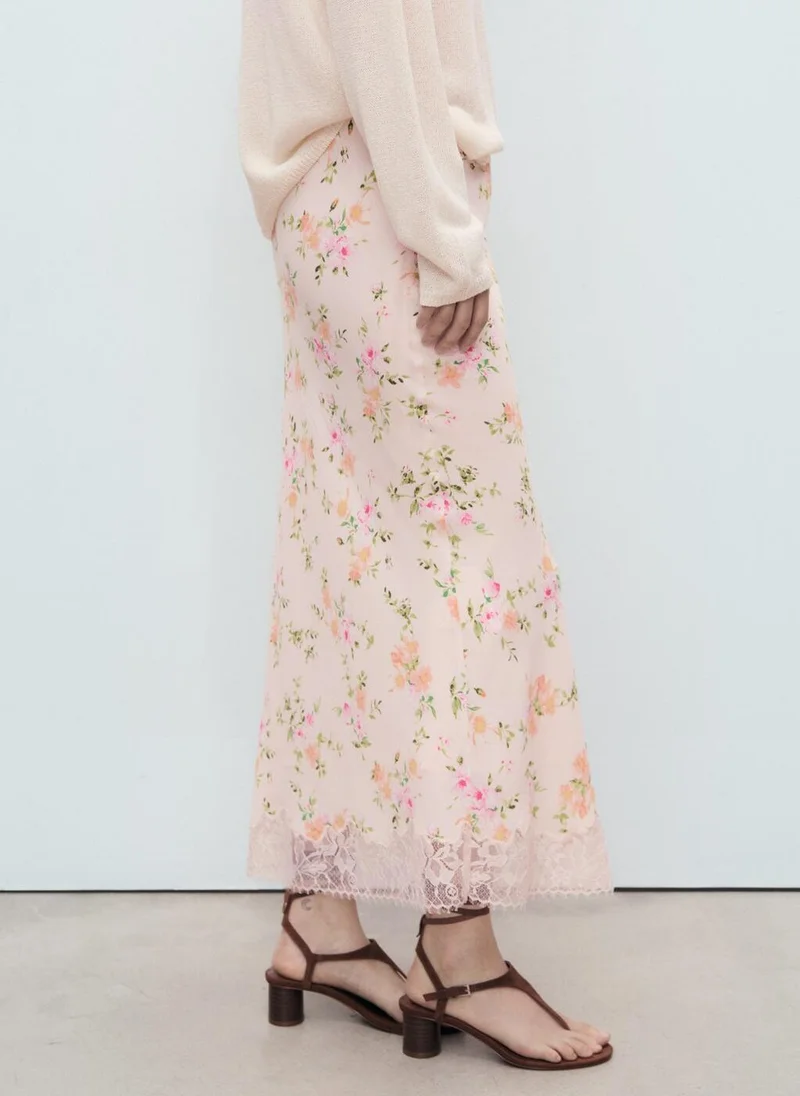 MANGO  Floral Skirt With Lace Detail for Women | Best Price UAE