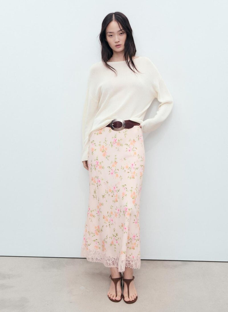MANGO Floral Skirt With Lace Detail  - Image 1