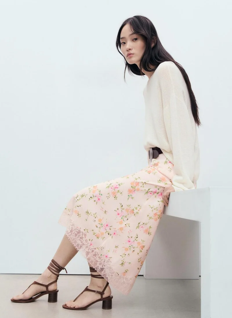 MANGO  Floral Skirt With Lace Detail for Women | Best Price UAE