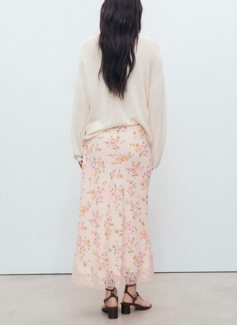 MANGO Floral Skirt With Lace Detail  - Image 2
