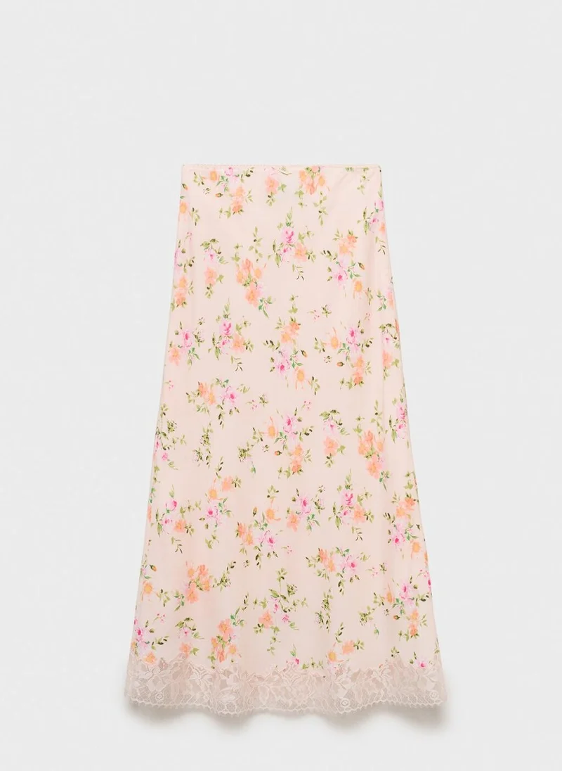 MANGO  Floral Skirt With Lace Detail for Women | Best Price UAE