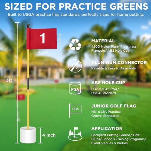KINGTOP Miniature Golf Flagstick, Practice Putting Green Flags for Yard, Golf Pin Flag Hole Cup Set, Portable 2-Section Design, 3ft Flagpole, Red Flag Numbered #6, Indoor | Outdoor - Image 2