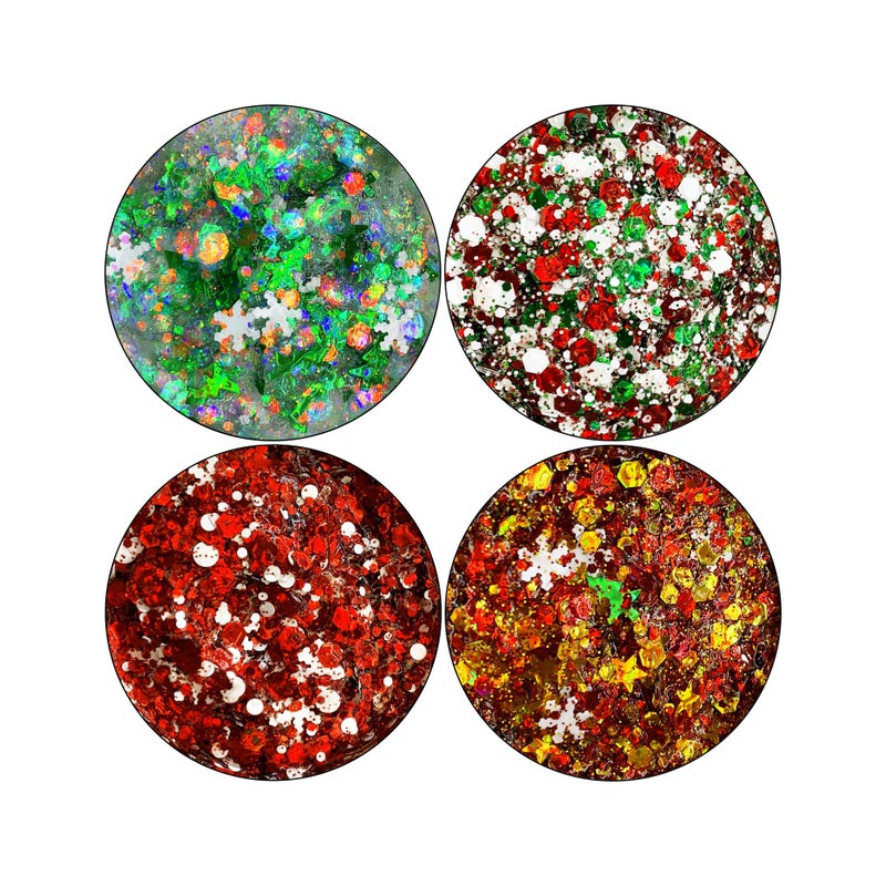 SUPGIFT Christmas Body Glitter Gel SUPGIFT 4 Colors 8.5oz Holographic Chunky Mermaid Iridescent Laser Liquid Star Flower Leaf Sequins for Makeup Face Eyeshadow Hair with Spoon - Image 4