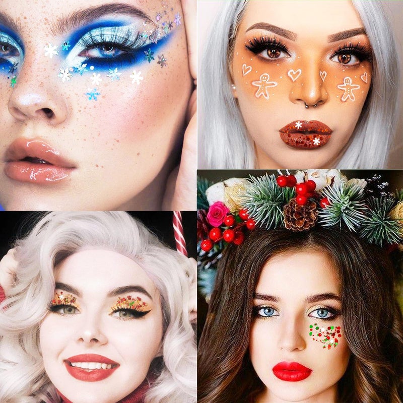 SUPGIFT Christmas Body Glitter Gel SUPGIFT 4 Colors 8.5oz Holographic Chunky Mermaid Iridescent Laser Liquid Star Flower Leaf Sequins for Makeup Face Eyeshadow Hair with Spoon - Image 2