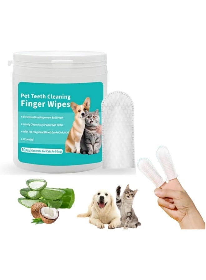 Mumoo Bear Teeth Cleaning Wipes for Dogs & Cats, Remove Bad Breath by Removing Plaque and Tartar Buildup No-Rinse Dog Finger Toothbrush, Disposable Gentle Cleaning & Gum Care Pet Wipes, 50 Counts