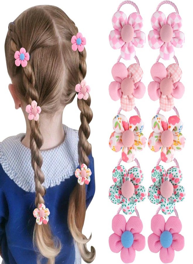 IPEWOEF 10Pcs Flower Hair Ties for Girls Flower Hair Tie Baby Toddler Hair Bands Colorful Ponytail Holders for Kids Small Hair Elastics Hair Scrunchie Soft Cute Hair Ties No Damage Hair Band Hair Accessories - Image 1