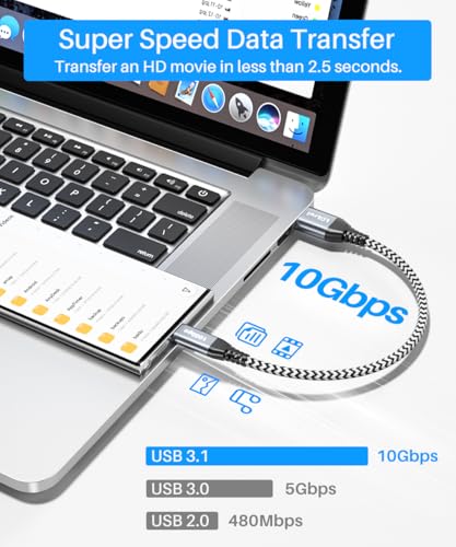 LDLrui 1ft USB C to USB Cable 10Gbps Data Transfer, 3.2 Gen 2 USB to Type C Charger Cord Fast Charging for iPhone 15/16 Pro, Samsung Galaxy S23/S22/S21/S20, Sandisk Portable SSD, Power Bank, Android Auto - Image 2