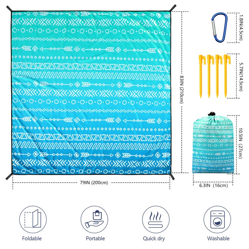WIWIGO Beach Blanket Waterproof Sandproof Beach Mat 79" X 83"/10'x9'for 2-8 Adults Quick Drying Outdoor Picnic Mat Beach Accessories for Travel, Camping, Hiking - Image 2