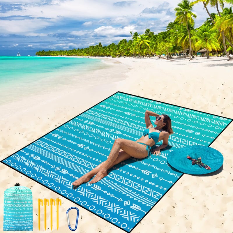 WIWIGO Beach Blanket Waterproof Sandproof Beach Mat 79" X 83"/10'x9'for 2-8 Adults Quick Drying Outdoor Picnic Mat Beach Accessories for Travel, Camping, Hiking - Image 1