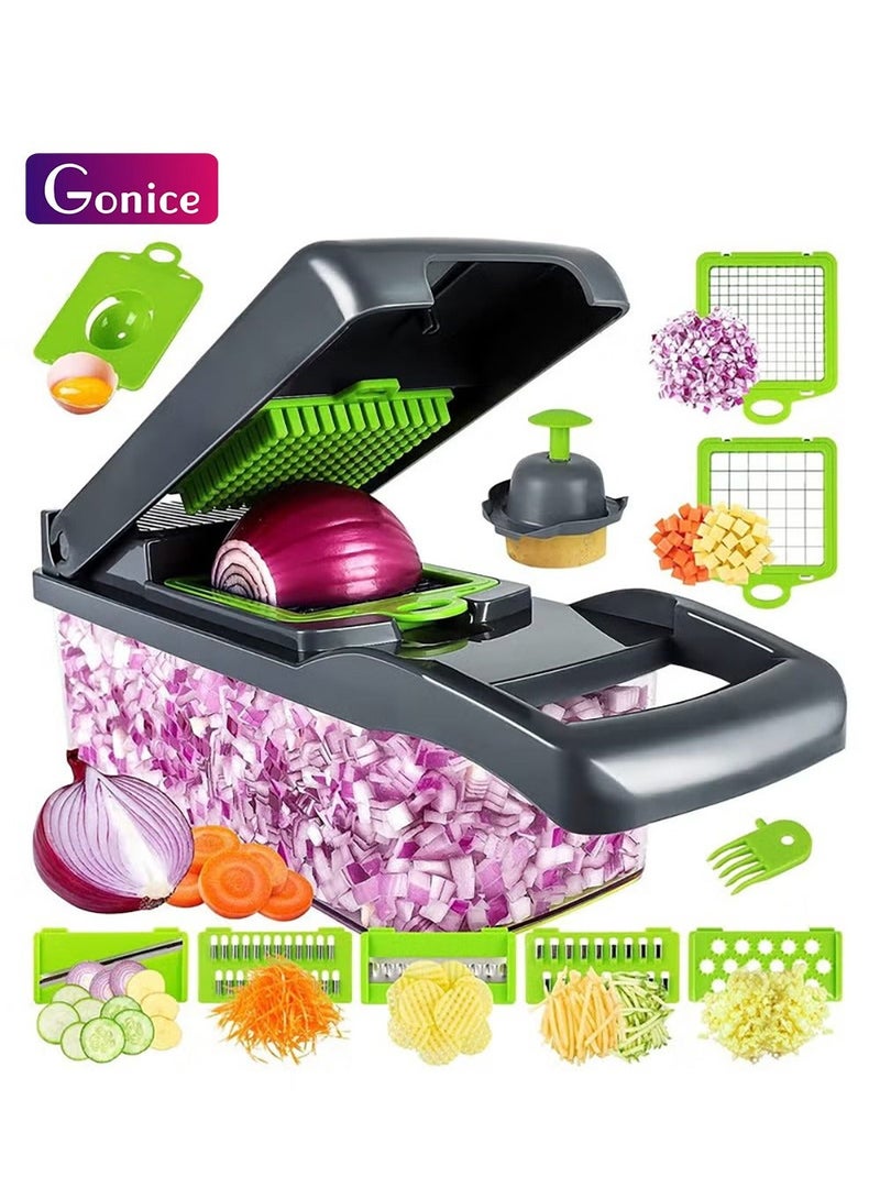 جونيس مفرمة الخضار ، مفرمة البصل برو ، مفرمة طعام متعددة الوظائف 13 في 1 ، قاطع تقطيع تقطيع الخضار في المطبخ ، مفرمة خضروات مع 8 شفرات ، مفرمة الجزر والثوم مع حاوية - Image 1