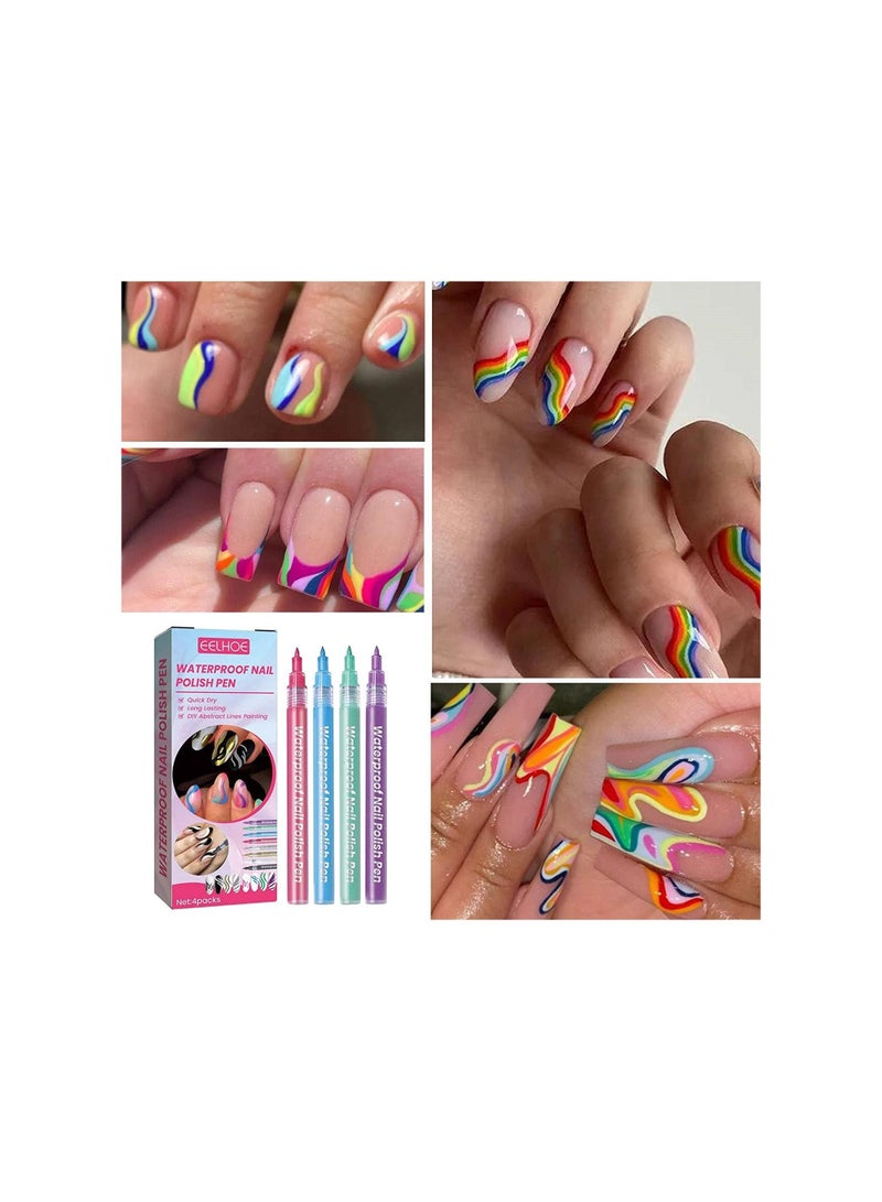 EELHOE Nail Polish Pens 4Pcs Vibrant Colors Smudge Pen For Nail Waterproof Nail Polish Pen For Nail Art DIY Drawing - Image 3