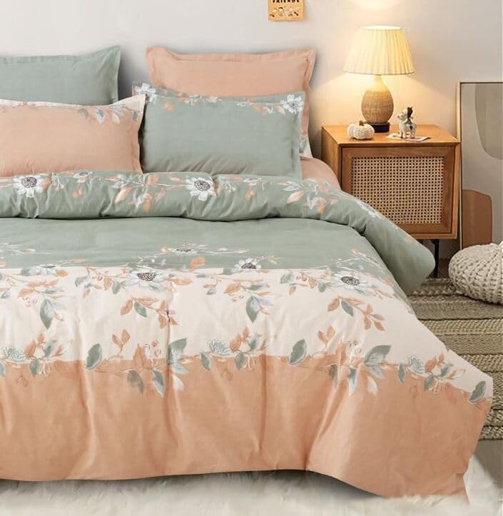 DECOR2ADMIRE DECOR2ADMIRE 300 TC Soft Glace Cotton Queen Size Abstract Printed Premium Double Bedsheet with Two King Size Pillow Covers for Home 90 Inches x 100 Inches Peach Floral  - Image 2