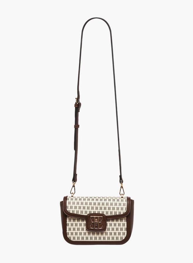 ELLE Monogram Print Satchel Bag with Detachable Strap - Image 3