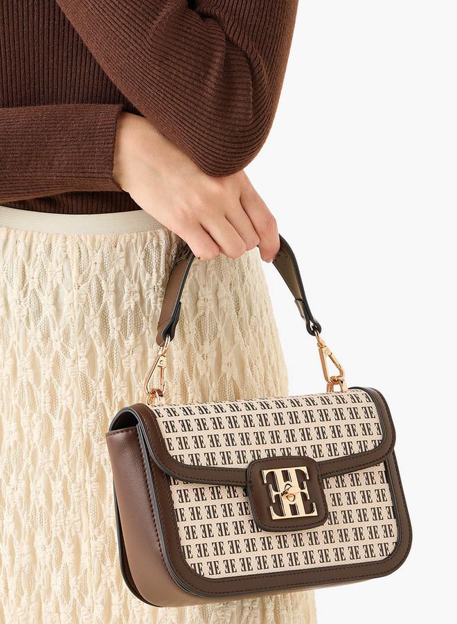 ELLE Monogram Print Satchel Bag with Detachable Strap - Image 2