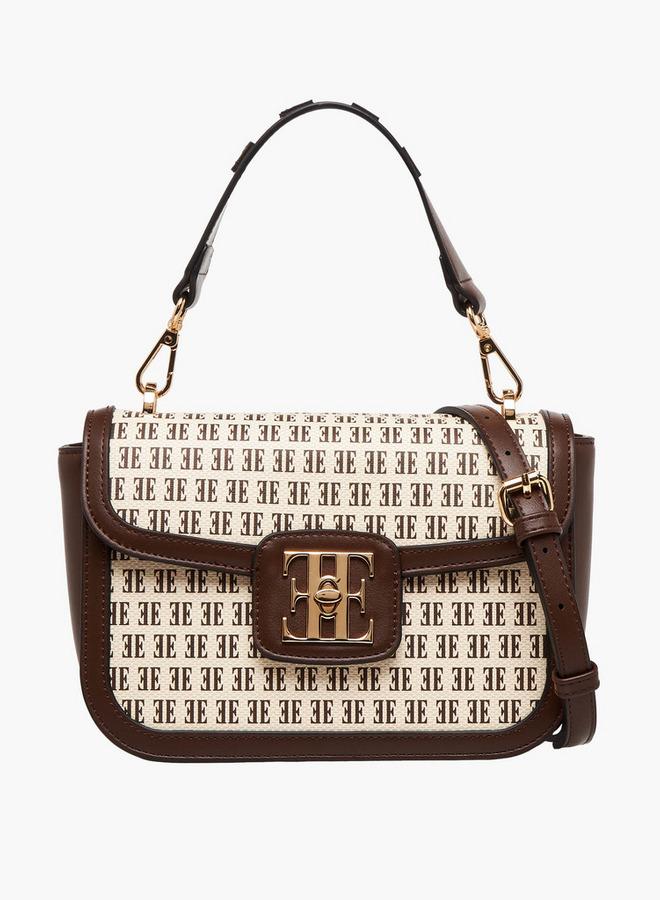 ELLE Monogram Print Satchel Bag with Detachable Strap - Image 1