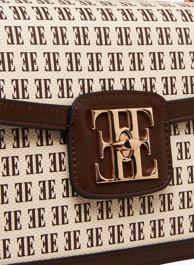 ELLE Monogram Print Satchel Bag with Detachable Strap - Image 5
