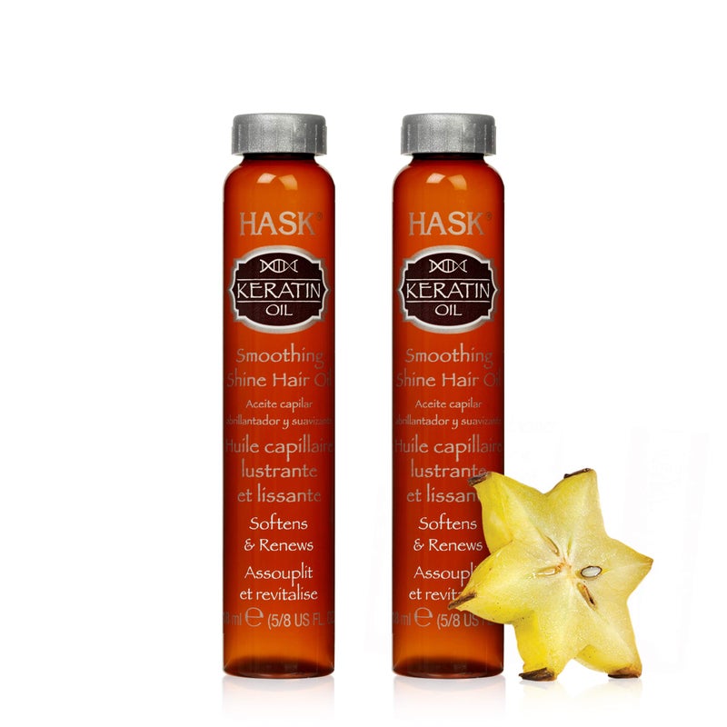 HASK KERATIN PROTEIN Smoothing Hair Oil Vials for Shine, Frizz Control and All Hair Types - Color Safe, Gluten-Free, Sulfate-Free - 2 Vials - Image 1