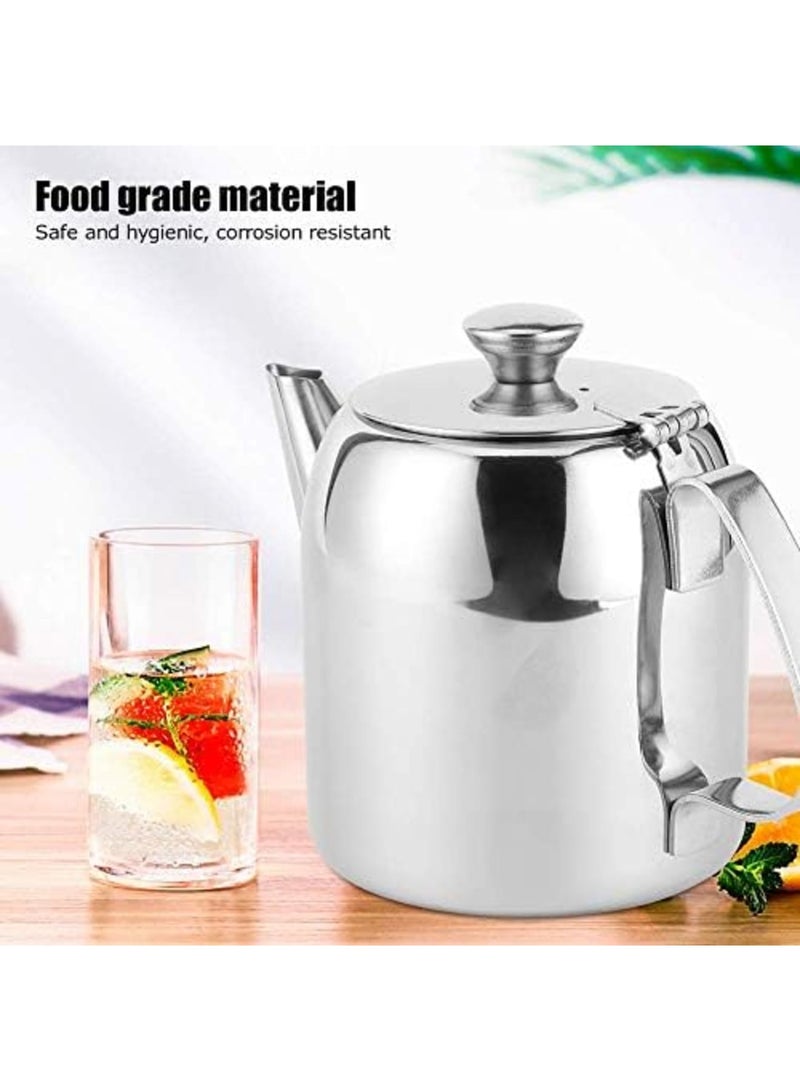 SYOSI إبريق شاي من الفولاذ المقاوم للصدأ مع فوهة قصيرة، غلاية شاي سعة 600 مل للماء الساخن والبارد، إبريق قهوة فضي مع غطاء، تصميم متين وأنيق للمنزل والمكتب وعشاق الشاي - Image 3