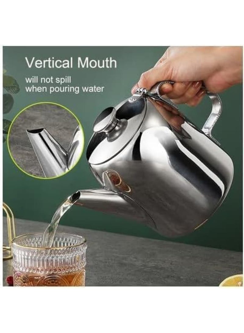 SYOSI إبريق شاي من الفولاذ المقاوم للصدأ مع فوهة قصيرة، غلاية شاي سعة 600 مل للماء الساخن والبارد، إبريق قهوة فضي مع غطاء، تصميم متين وأنيق للمنزل والمكتب وعشاق الشاي - Image 2