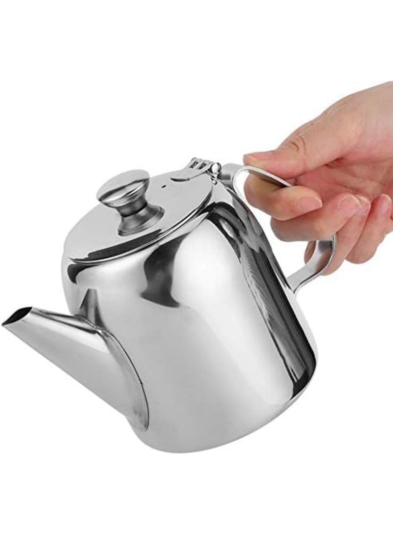 SYOSI إبريق شاي من الفولاذ المقاوم للصدأ مع فوهة قصيرة، غلاية شاي سعة 600 مل للماء الساخن والبارد، إبريق قهوة فضي مع غطاء، تصميم متين وأنيق للمنزل والمكتب وعشاق الشاي - Image 1