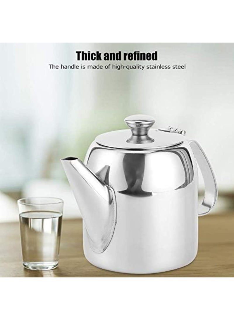 SYOSI إبريق شاي من الفولاذ المقاوم للصدأ مع فوهة قصيرة، غلاية شاي سعة 600 مل للماء الساخن والبارد، إبريق قهوة فضي مع غطاء، تصميم متين وأنيق للمنزل والمكتب وعشاق الشاي - Image 5