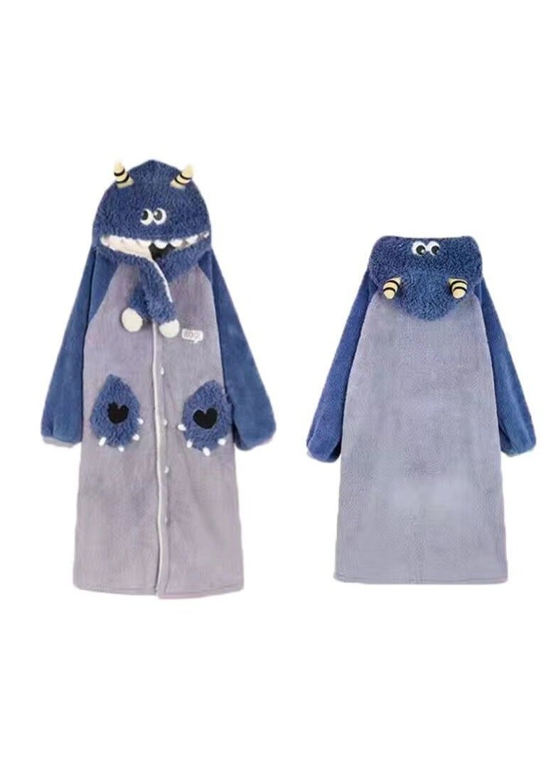Nariele Little Monster Coral Plush Thick Plush Cute Cartoon Long Flannel Nightgown Suit - Image 2